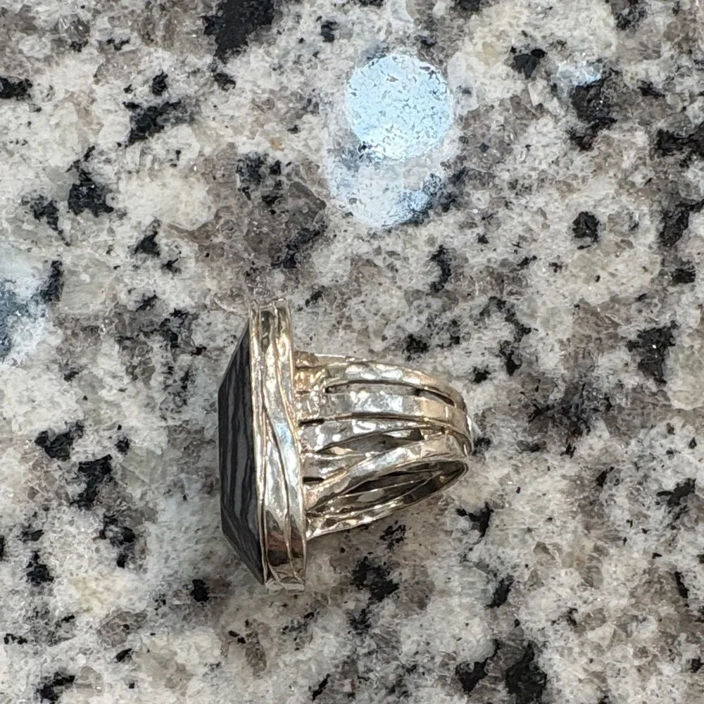 Silpada Large Silver and Black Statement Ring size 6 - Picture 3 of 5